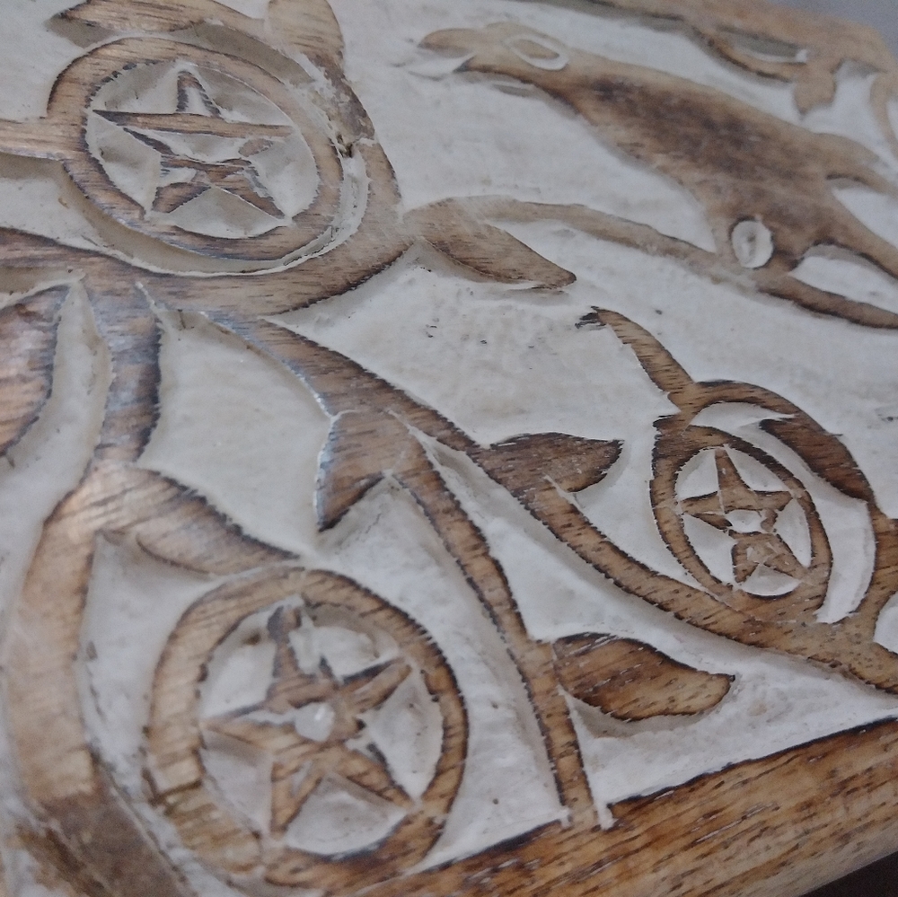 Wooden Keepsake Magic Storage Witchy Jewlery Spell Box Raven Pentagram Crow Vine - Picture 9 of 14